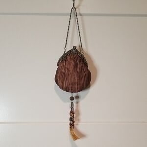 Carlo Fellini Samantha Silk Evening Bag In Mocha With Beaded Detailing